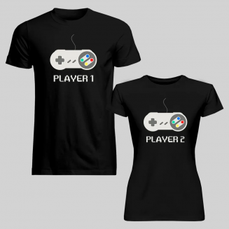 Szett pároknak - Player 1  (férfi)  Player 2 (női)  - nyomattal ellátott body pólók